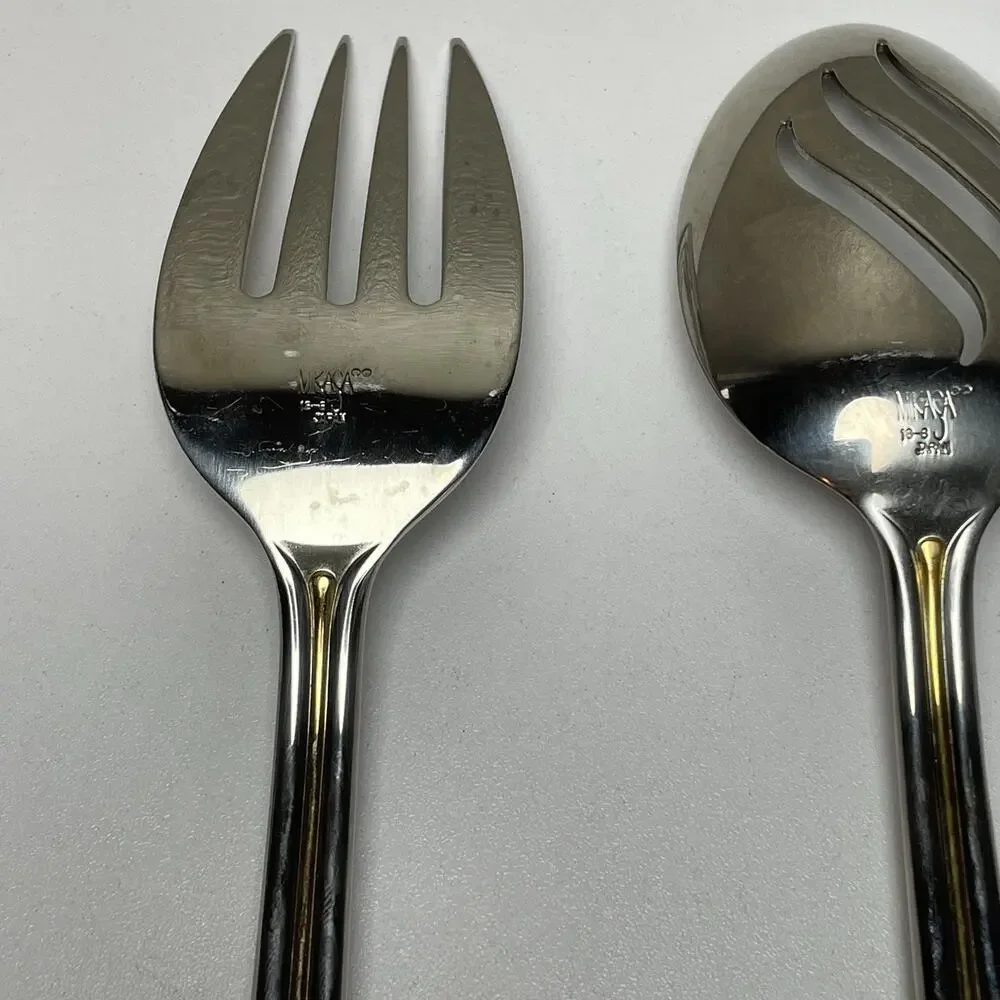 Mikasa Newport Gold 18/8 Stainless Flatware 4 Piece Hostess Serving Set Japan